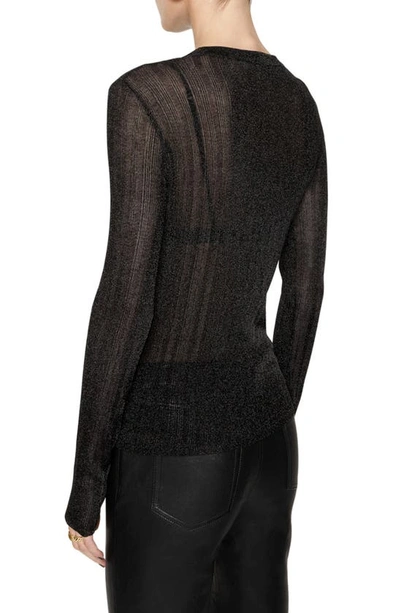 Shop Rebecca Minkoff Abbey Rib Semisheer Sweater In Metallic Black