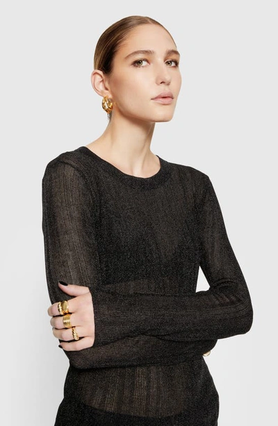 Shop Rebecca Minkoff Abbey Rib Semisheer Sweater In Metallic Black