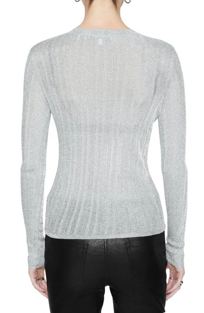 Shop Rebecca Minkoff Abbey Rib Semisheer Sweater In Metallic Silver