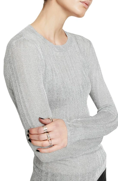 Shop Rebecca Minkoff Abbey Rib Semisheer Sweater In Metallic Silver