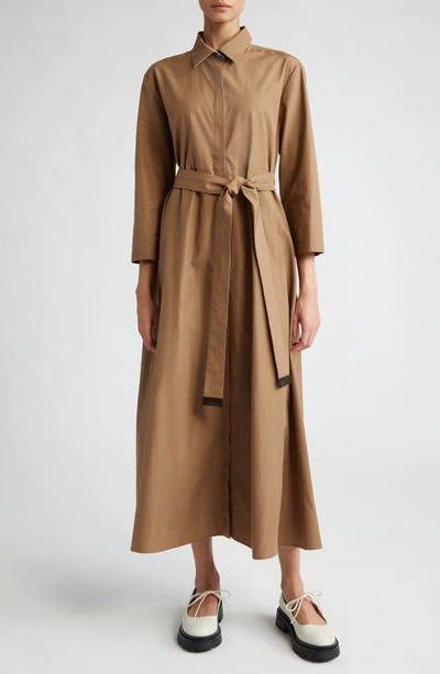 Shop Max Mara Olimpia Cotton Poplin Belted Shirtdress In Caramel