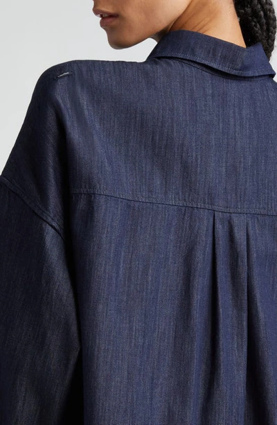 Shop Max Mara Dioniso Cotton Denim Trapeze Shirt In Midnight Blue