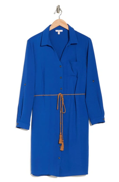 Shop Como Vintage Airflow Long Sleeve Tie Waist Shirtdress In Surf The Web