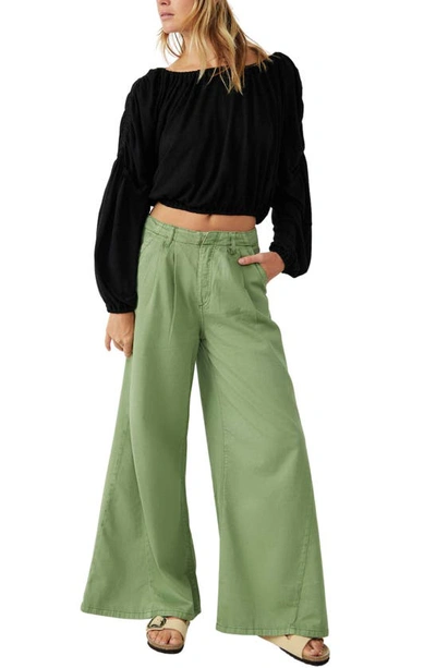 Shop Free People Light As Spring Wide Leg Trousers In Verde