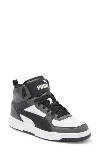 Shop Puma Rebound Joy High Top Sneaker In Dark Shadow- Black-white