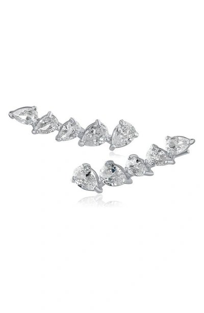 Shop Cz By Kenneth Jay Lane Pear Cut Cz Ear Crawlers In Clear/ Silver