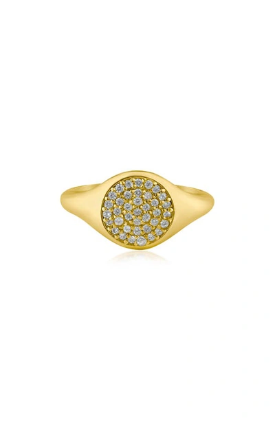 Shop Cz By Kenneth Jay Lane Cz Signet Ring In Clear/ Gold