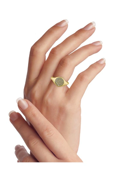 Shop Cz By Kenneth Jay Lane Cz Signet Ring In Clear/ Gold