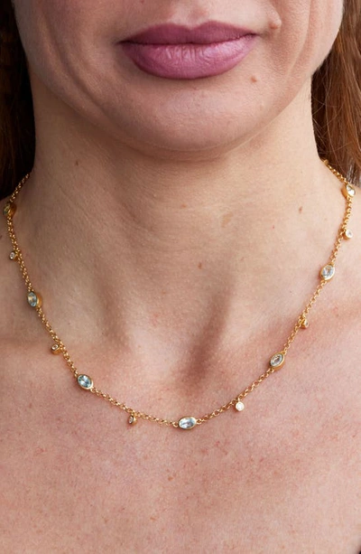 Savvy Cie Jewels Aquamarine Station Chain Necklace In Yellow