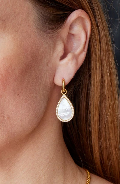 Shop Savvy Cie Jewels Cz Halo Mother Of Pearl Pear Drop Earrings In Yellow