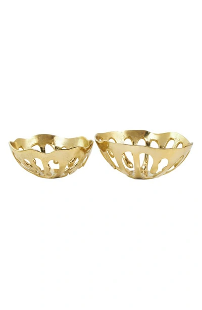 Vivian Lune Home Set Of Two Gold Aluminium Decorative Bowls In Gold