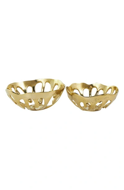Vivian Lune Home Set Of Two Gold Aluminium Decorative Bowls In Gold