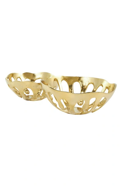 Vivian Lune Home Set Of Two Gold Aluminium Decorative Bowls In Gold