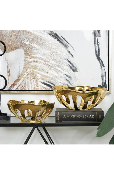 Vivian Lune Home Set Of Two Gold Aluminium Decorative Bowls In Gold