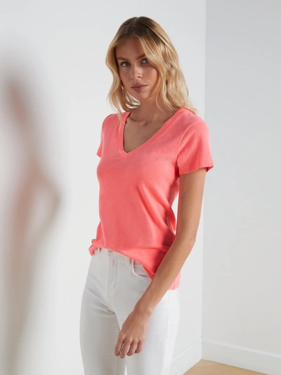 Shop L Agence Becca Cotton V-neck Tee In Neon Coral