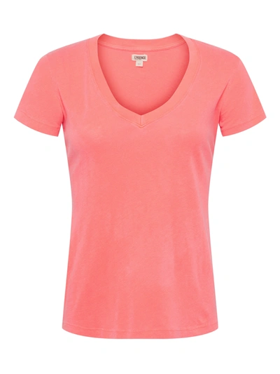 Shop L Agence Becca Cotton V-neck Tee In Neon Coral