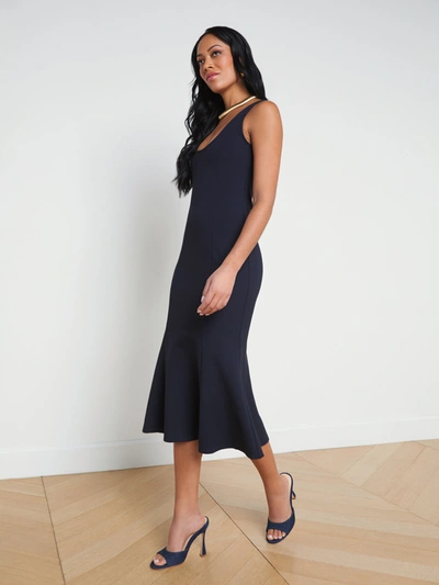 Shop L Agence Bisous Flared Midi Dress In Midnight