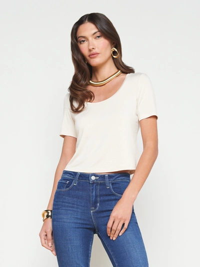 Shop L Agence Dana Scoopneck Cropped Tee In Bisque