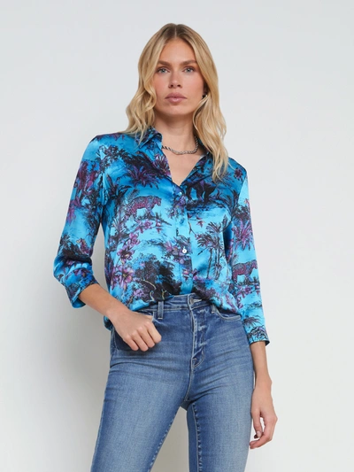 Shop L Agence Dani Silk Blouse In Blue Multi Jungle Toile