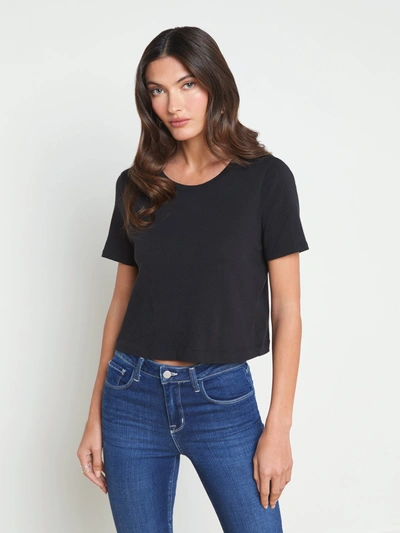 Shop L Agence Donna Cotton Cropped Tee In Black