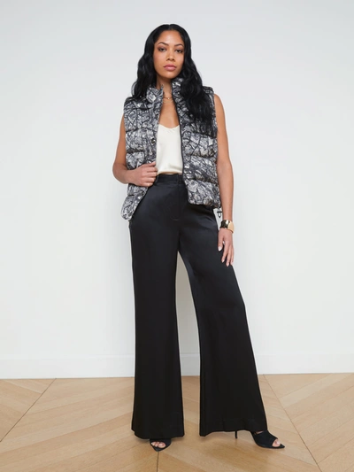 L'agence Rae Puffer Vest In Black/ecru Map Of Paris
