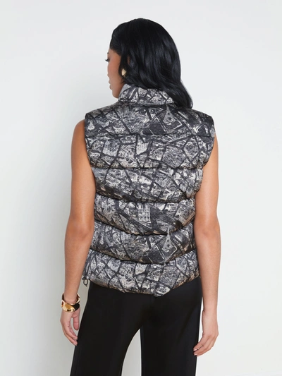 L'agence Rae Puffer Vest In Black/ecru Map Of Paris