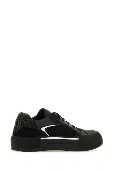 Shop Alexander Mcqueen Man Black Canvas And Leather Plimsoll Sneakers