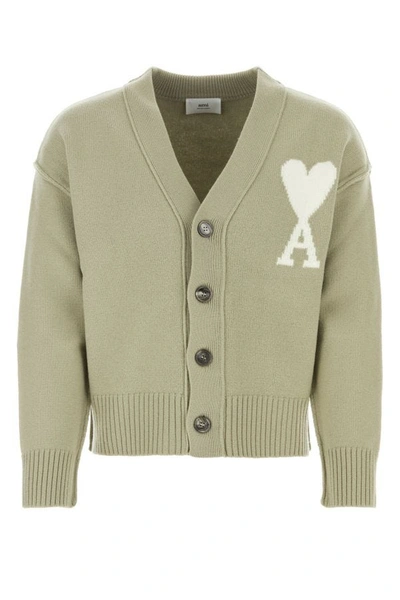 Shop Ami Alexandre Mattiussi Ami Unisex Sage Green Wool Oversize Cardigan