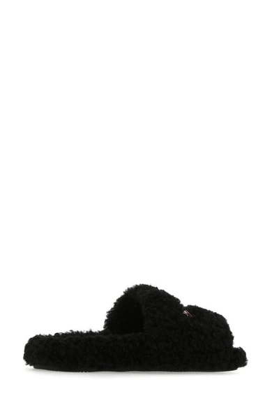 Shop Balenciaga Woman Black Eco Shearling Slippers