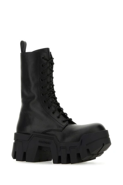 Shop Balenciaga Woman Black Leather Bulldozer Boots