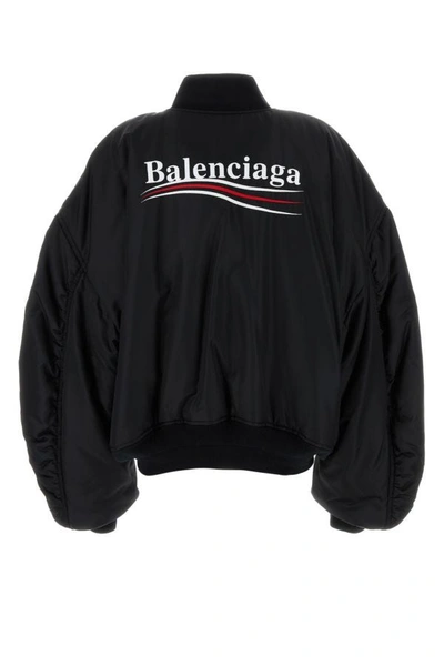 Shop Balenciaga Woman Black Nylon Padded Bomber Jacket