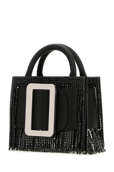 Shop Boyy Woman Black Leather Bobby 18 Crystal Flapper Handbag