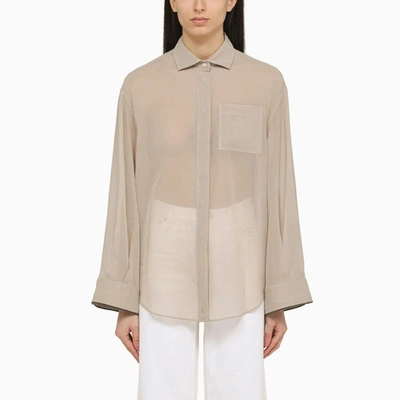 Shop Brunello Cucinelli Semi-transparent Beige Cotton Shirt Women In Cream
