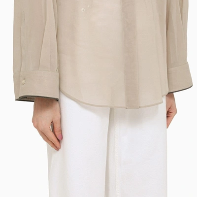 Shop Brunello Cucinelli Semi-transparent Beige Cotton Shirt Women In Cream