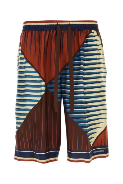 Shop Dolce & Gabbana Man Printed Satin Bermuda Shorts In Multicolor