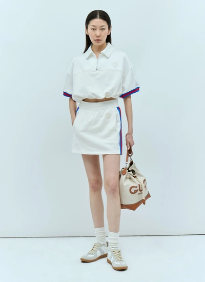 Shop Gucci Women Crop Polo Shirt With Web Stripe Trim In White