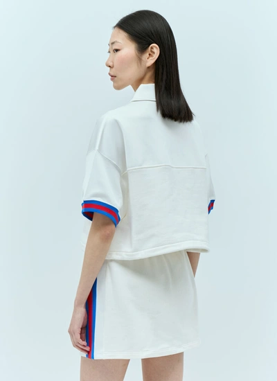 Shop Gucci Women Crop Polo Shirt With Web Stripe Trim In White