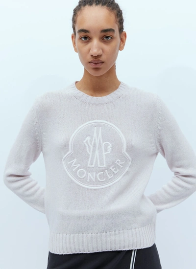 Shop Moncler Women Logo Embroidery Knit Sweater In Pink