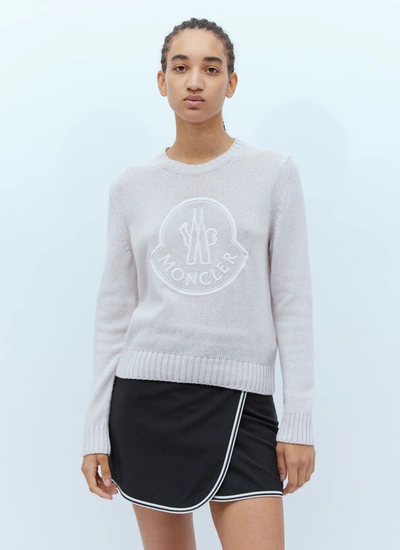 Shop Moncler Women Logo Embroidery Knit Sweater In Pink