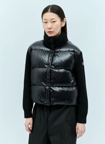 Shop Moncler Women Padded Zip-up Wool Cardigan In Black