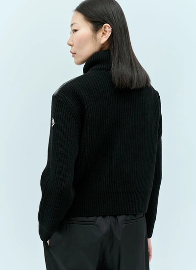 Shop Moncler Women Padded Zip-up Wool Cardigan In Black