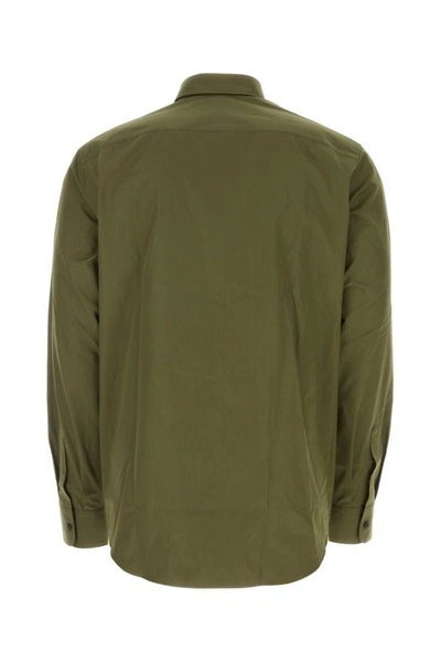 Shop Prada Man Army Green Poplin Shirt