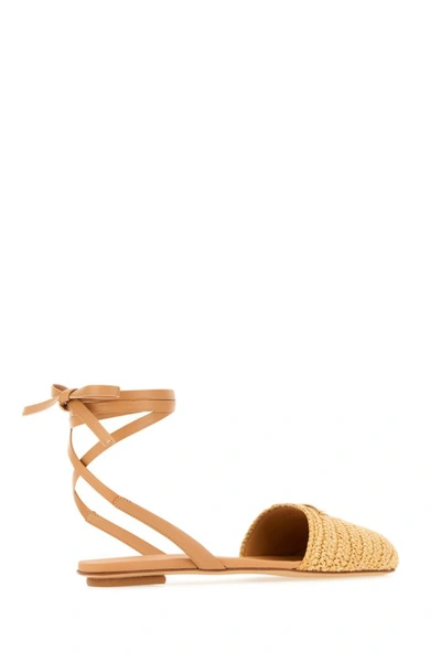 Shop Prada Woman Beige Raffia Sandals In Brown