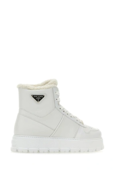 Shop Prada Woman White Leather Sneakers