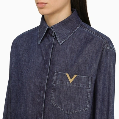 Shop Valentino Blue Denim Shirt With Logo Women