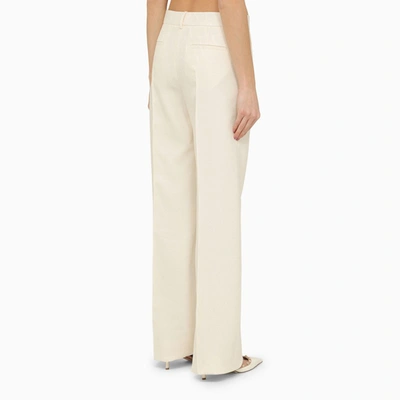 Shop Valentino Ivory Straight Trousers In Wool And Silk Women In White