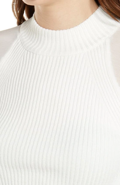 Shop French Connection Melody Mixed Media Mock Neck Sweater In Summer White