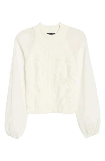 Shop French Connection Melody Mixed Media Mock Neck Sweater In Summer White