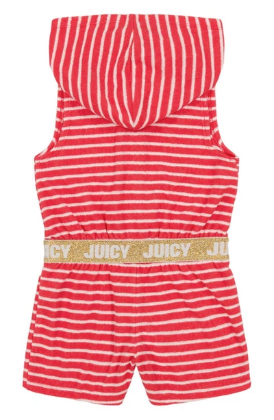 Shop Juicy Couture Kids' Loop Terry Hooded Romper In Red Multi