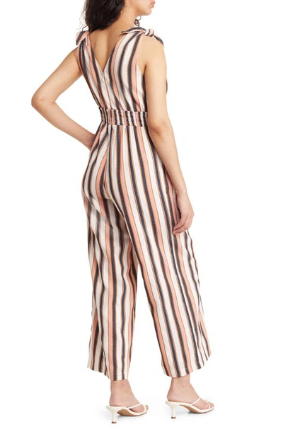 Shop Adelyn Rae Denise Stripe Tie Shoulder Jumpsuit In Coral